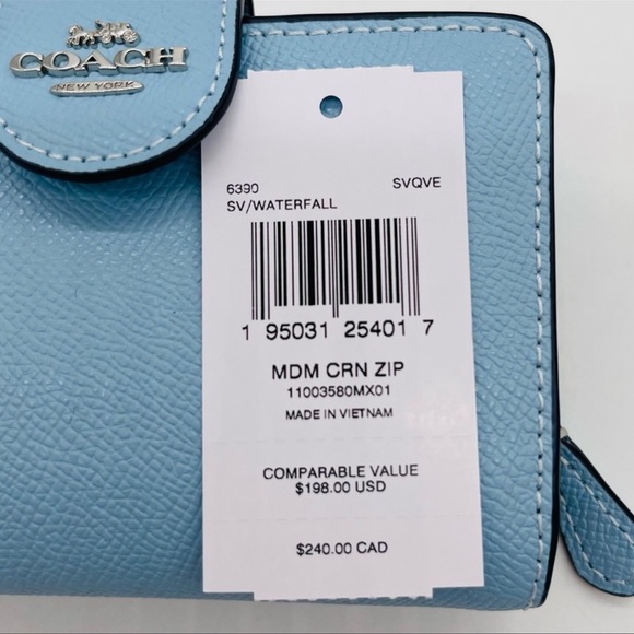 Coach Medium Corner Zip Bifold Wallet Leather Ocean Blue - Picture 8 of 8
